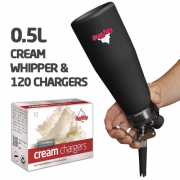 Ezywhip Pro Cream Whipper 0.5L Black & 10 Pack x 12 (120 Bulbs)