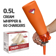 Ezywhip Pro Cream Whipper 0.5L Orange & 10 Pack x 6 (60 Bulbs)