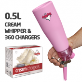 Ezywhip Pro Cream Whipper 0.5L Pink & 10 Pack x 36 (360 Bulbs)