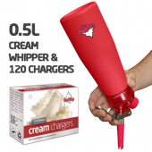 Ezywhip Pro Cream Whipper 0.5L Red & 10 Pack x 12 (120 Bulbs)