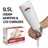 Ezywhip Pro Cream Whipper 0.5L White & 10 Pack x 12 (120 Bulbs)